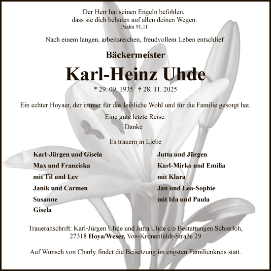 Traueranzeige von Karl-Heinz Uhde von SYKS