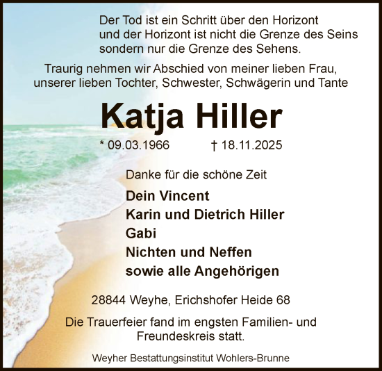 Traueranzeige von Katja Hiller von SYKS