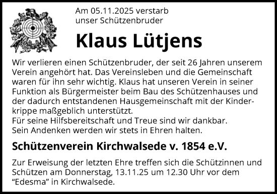 Traueranzeige von Klaus Lütjens von SYKR