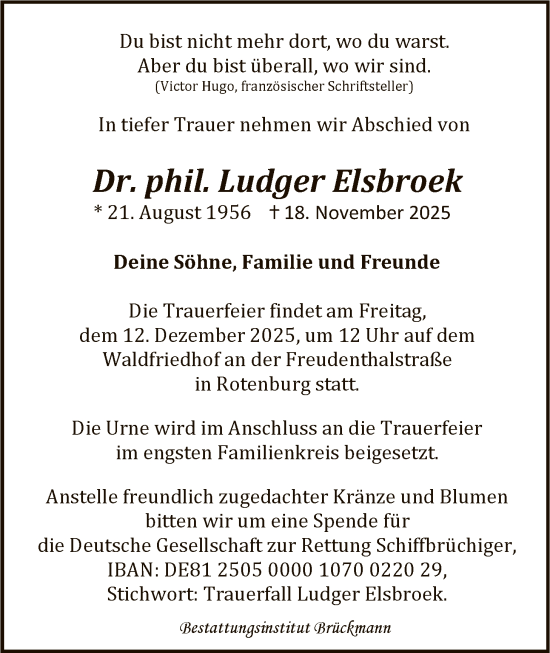 Traueranzeige von Ludger Elsbroek von SYKR