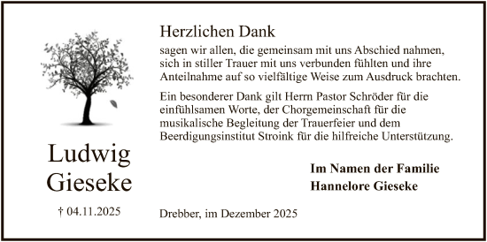 Traueranzeige von Ludwig Gieseke von SYKS