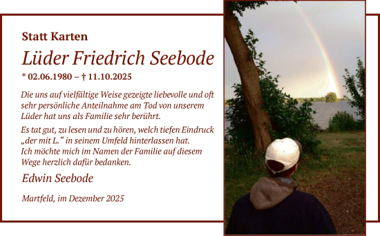 Traueranzeige von Lüder Friedrich Seebode von SYKS