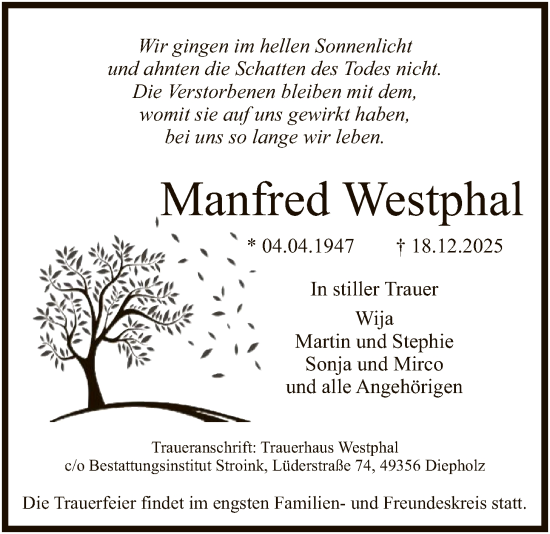 Traueranzeige von Manfred Westphal von SYKS
