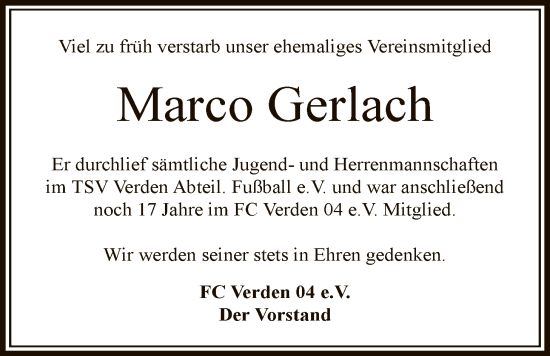 Traueranzeige von Marco Gerlach von SYKS
