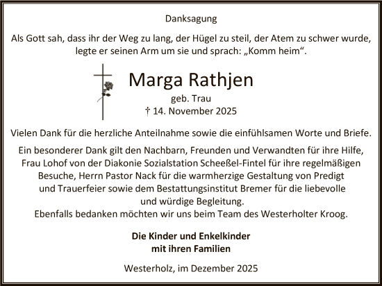 Traueranzeige von Marga Rathjen von SYKR