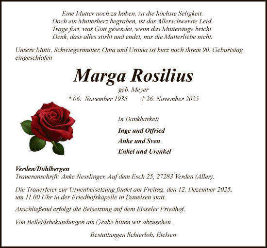 Traueranzeige von Marga Rosilius von SYKS