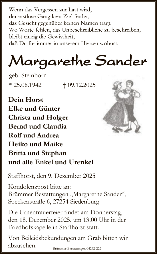 Traueranzeige von Margarethe Sander von SYKS