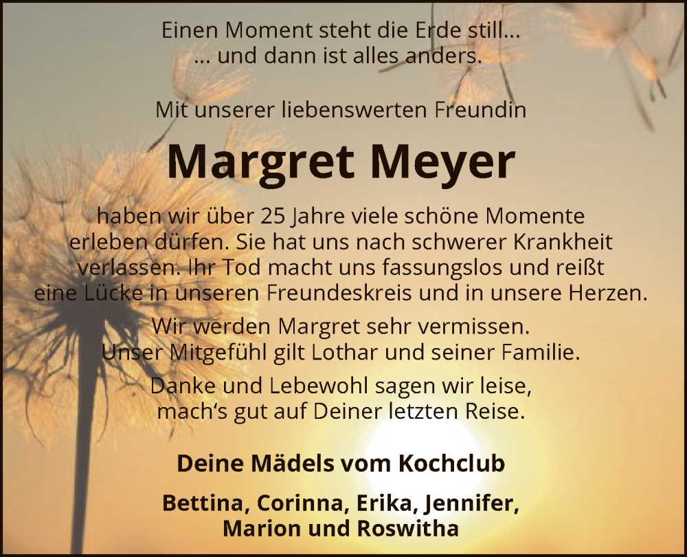  Traueranzeige für Margret Meyer vom 20.12.2025 aus SYWZ