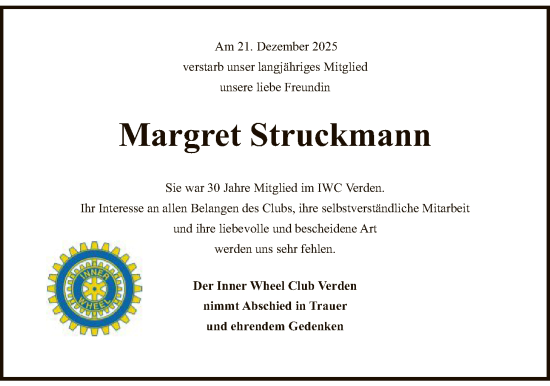 Traueranzeige von Margret Struckmann von SYKS