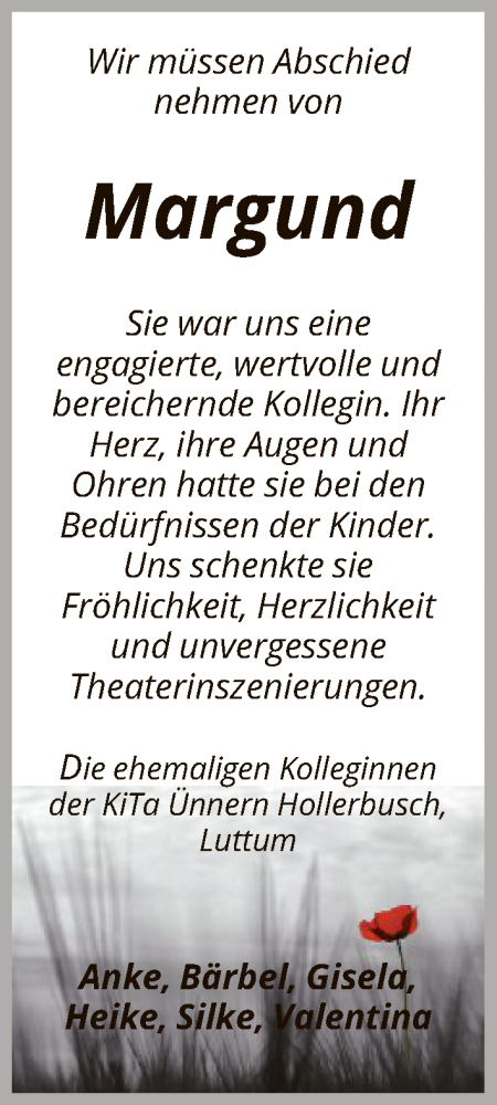 Traueranzeige von Margund  von SYKS