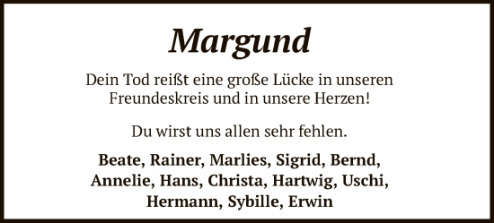 Traueranzeige von Margund  von SYKS