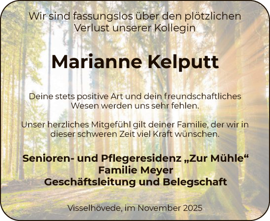 Traueranzeige von Marianne Kelputt von SYKR