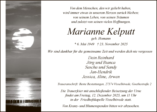 Traueranzeige von Marianne Kelputt von SYKR
