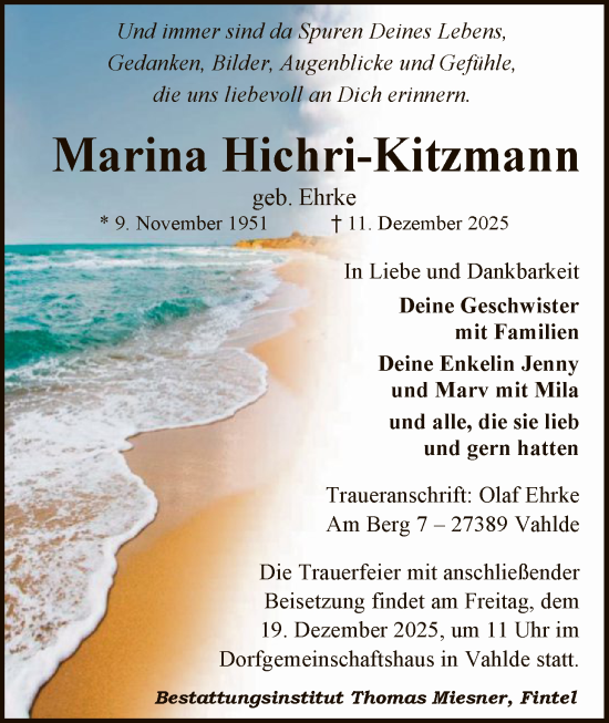 Traueranzeige von Marina Hichri-Kitzmann von SYKR