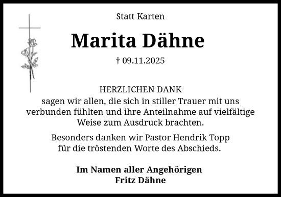 Traueranzeige von Marita Dähne von SYKS