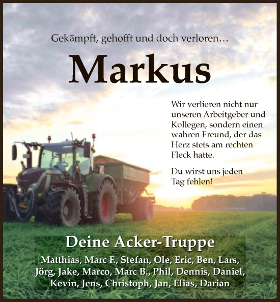 Traueranzeige von Markus  von SYKS