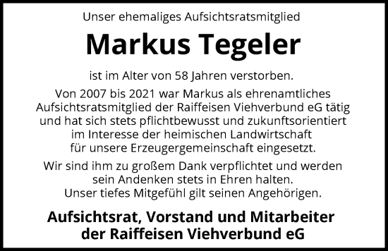 Traueranzeige von Markus Tegeler von SYKS