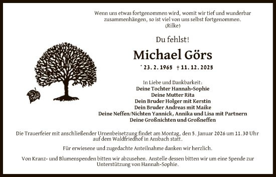 Traueranzeige von Michael Görs von SYKR