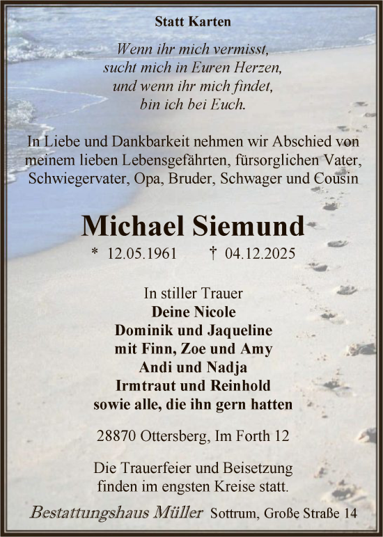 Traueranzeige von Michael Siemund von SYKR