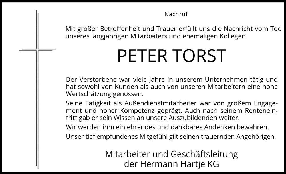  Traueranzeige für Peter Torst vom 15.12.2025 aus SYKS