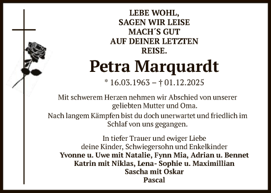 Traueranzeige von Petra Marquardt von SYKR
