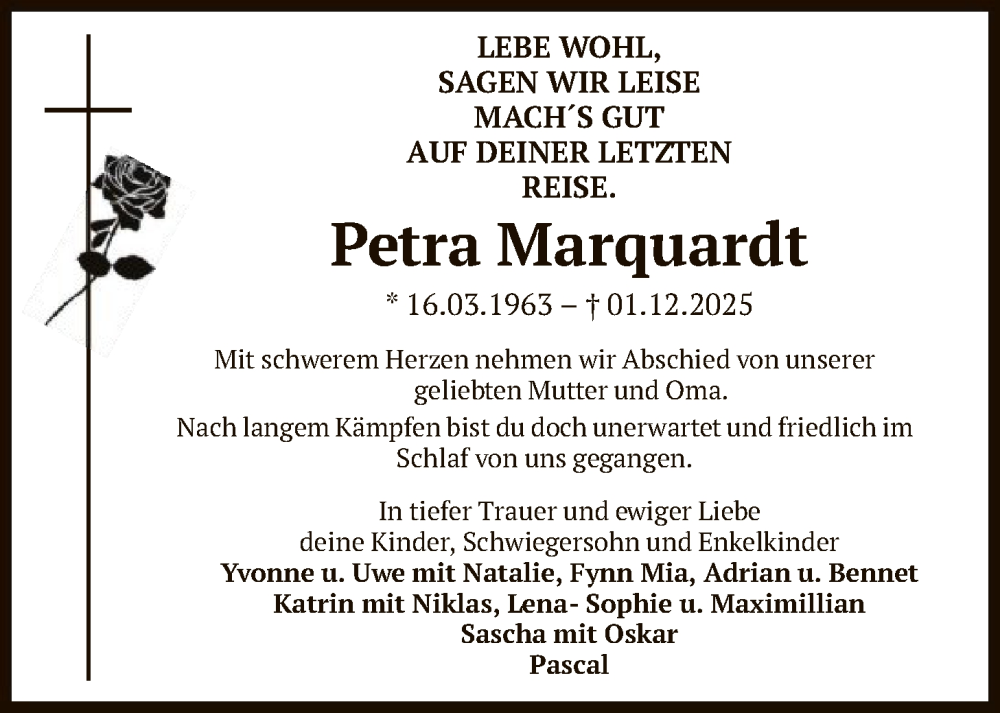  Traueranzeige für Petra Marquardt vom 06.12.2025 aus SYKR
