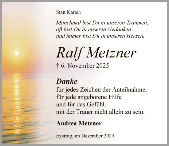 Traueranzeige von Ralf Metzner von SYKS