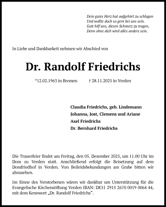 Traueranzeige von Randolf Friedrichs von SYKS