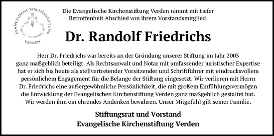 Traueranzeige von Randolf Friedrichs von SYKS