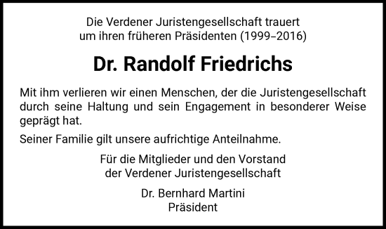 Traueranzeige von Randolf Friedrichs von SYKS