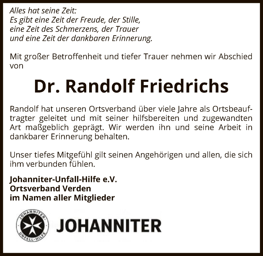  Traueranzeige für Randolf Friedrichs vom 06.12.2025 aus SYKS