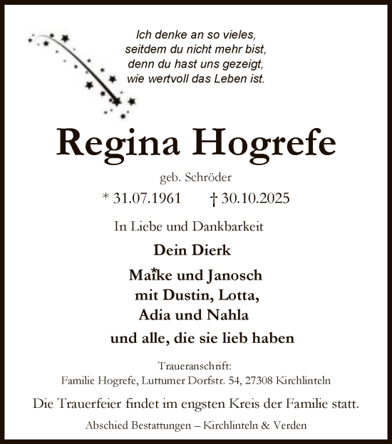 Traueranzeige von Regina Hogrefe von SYKS