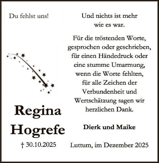 Traueranzeige von Regina Hogrefe von SYKS