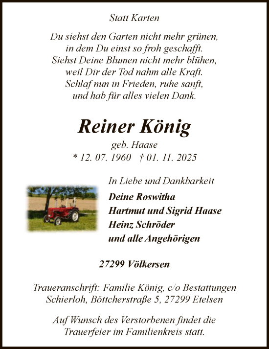 Traueranzeige von Reiner König von SYKS