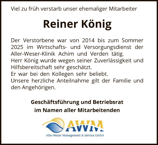 Traueranzeige von Reiner König von SYKS