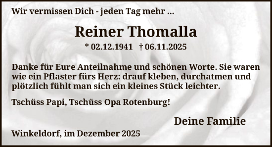 Traueranzeige von Reiner Thomalla von SYKR