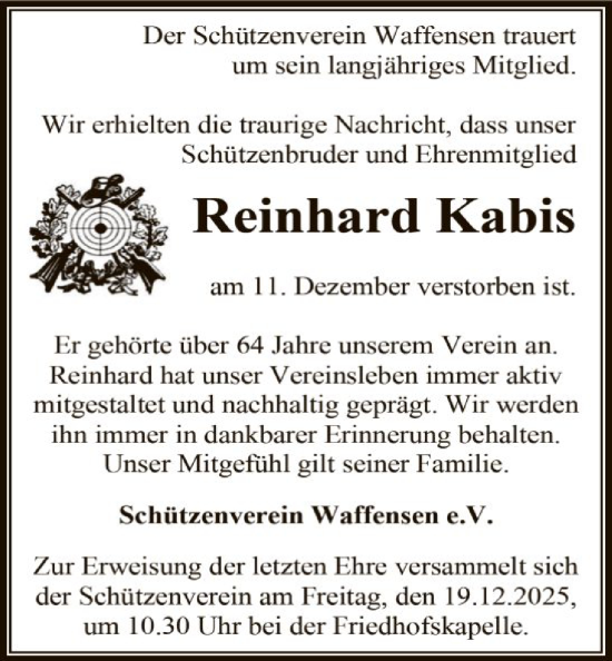 Traueranzeige von Reinhard Kabis von SYKR