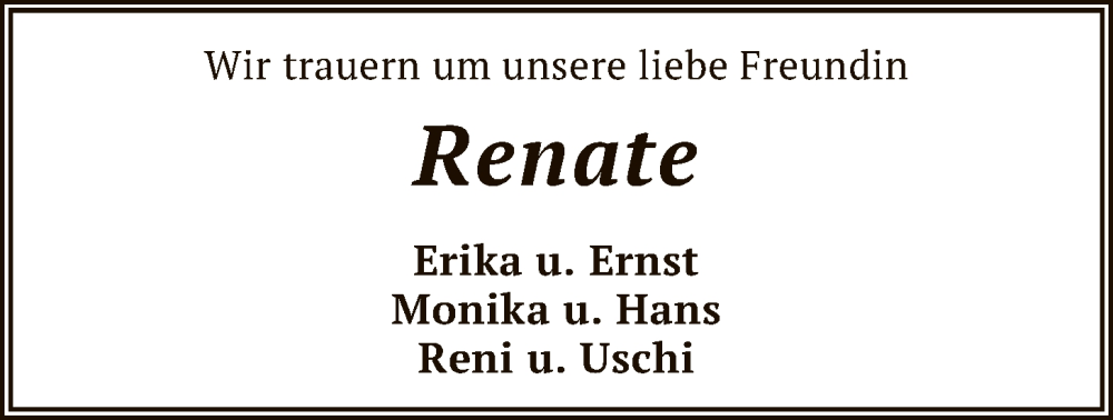  Traueranzeige für Renate  vom 20.12.2025 aus SYKR