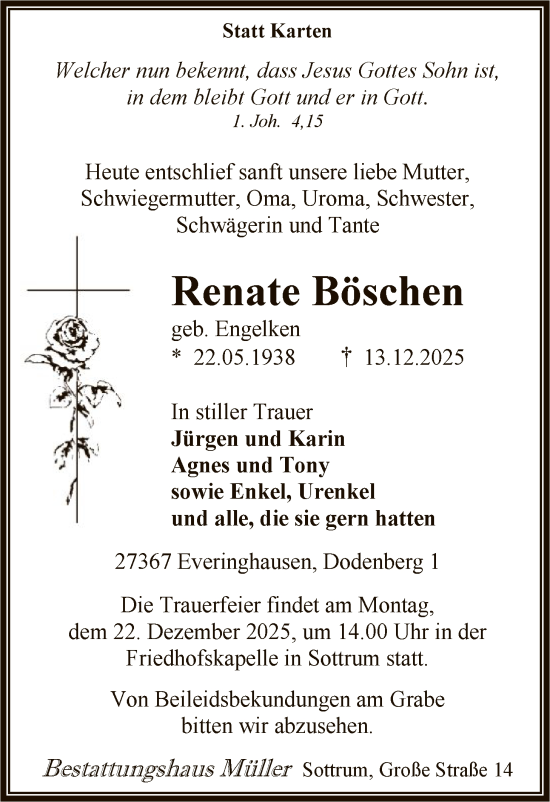 Traueranzeige von Renate Böschen von SYKR