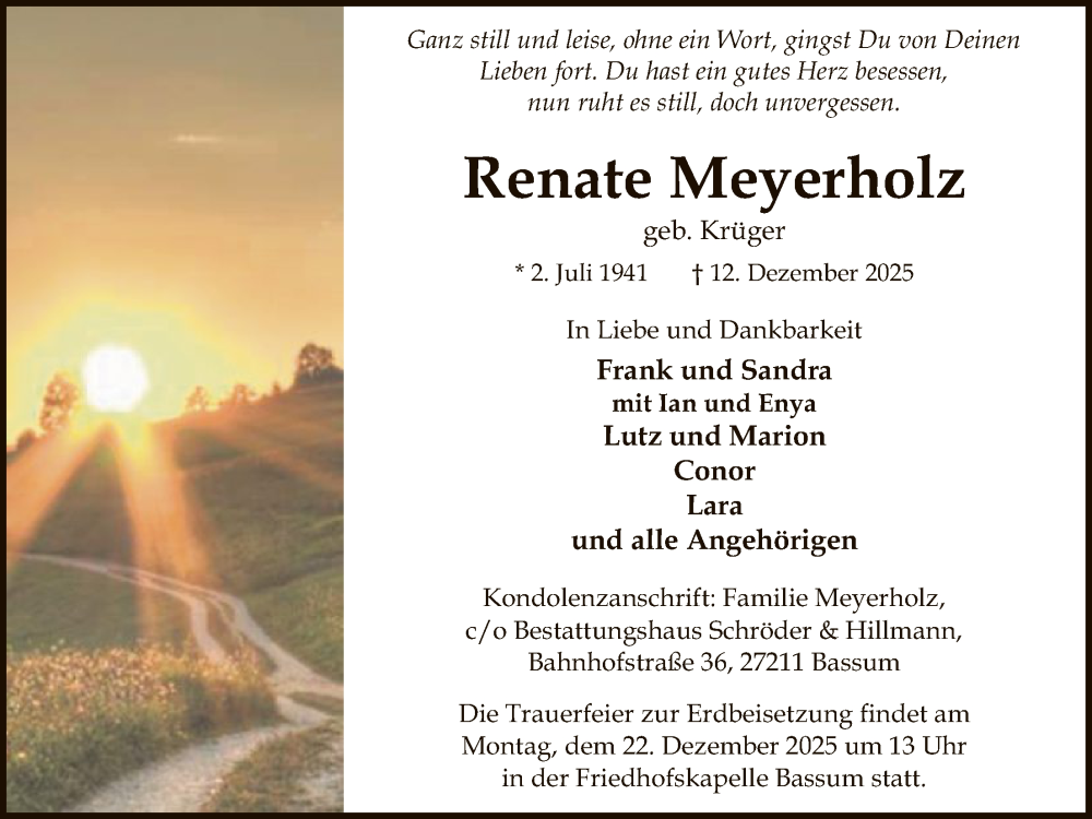  Traueranzeige für Renate Meyerholz vom 20.12.2025 aus SYKS