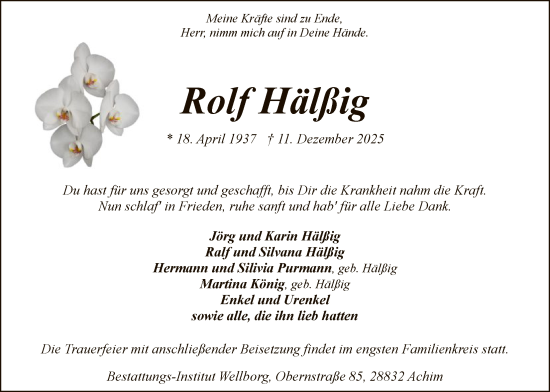 Traueranzeige von Rolf Hälßig von SYKS