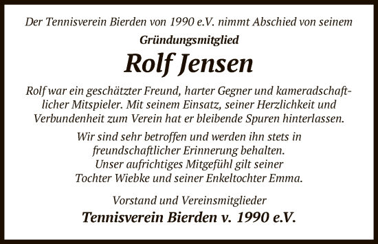 Traueranzeige von Rolf Jensen von SYKS