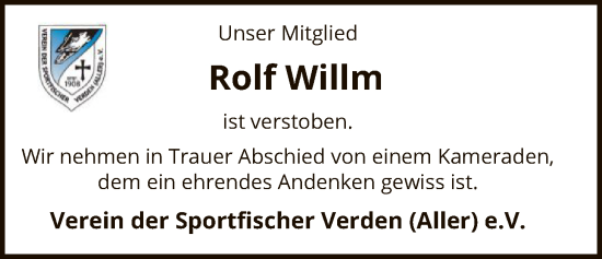 Traueranzeige von Rolf Willm von SYKS