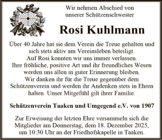 Traueranzeige von Rosi Kuhlmann von SYKR