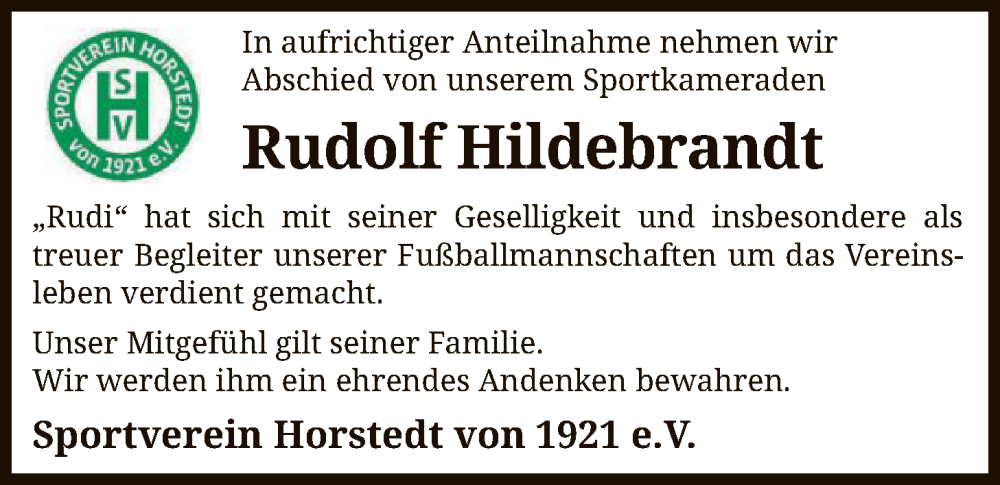  Traueranzeige für Rudolf Hildebrandt vom 08.11.2025 aus SYKR
