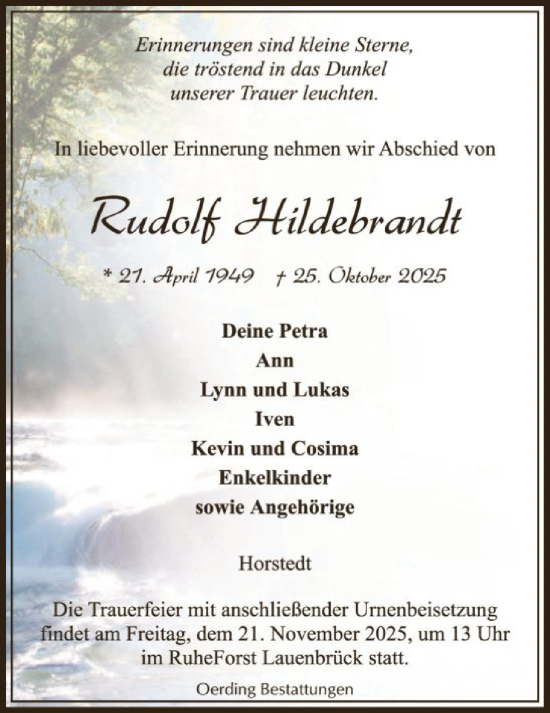 Traueranzeige von Rudolf Hildebrandt von SYKR