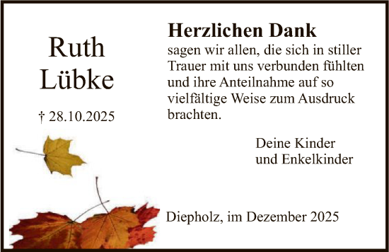 Traueranzeige von Ruth Lübke von SYKS