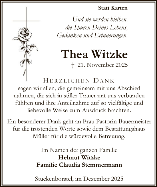 Traueranzeige von Thea Witzke von SYKR