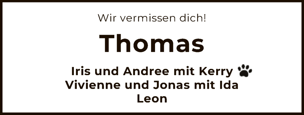  Traueranzeige für Thomas  vom 13.12.2025 aus SYKR