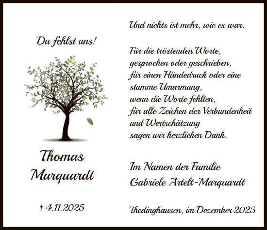 Traueranzeige von Thomas Marquardt von SYKS